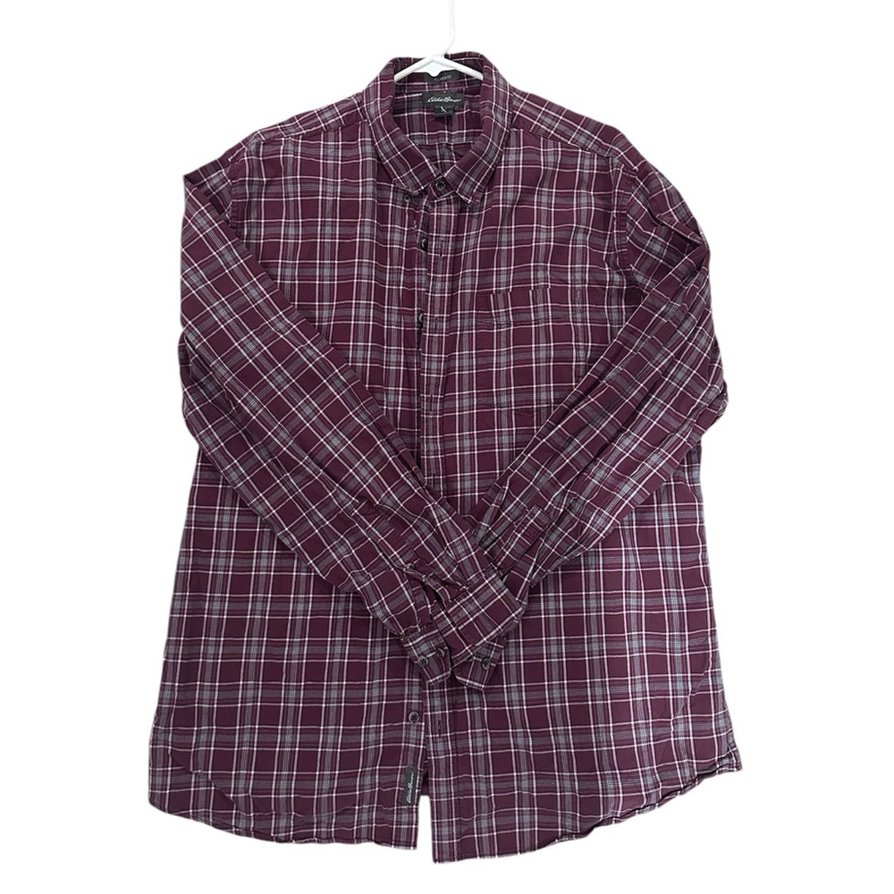 Eddie Bauer - Relaxed fit Red Plaid Flannel Button-Down Shirt Long Sleeve (XLT)